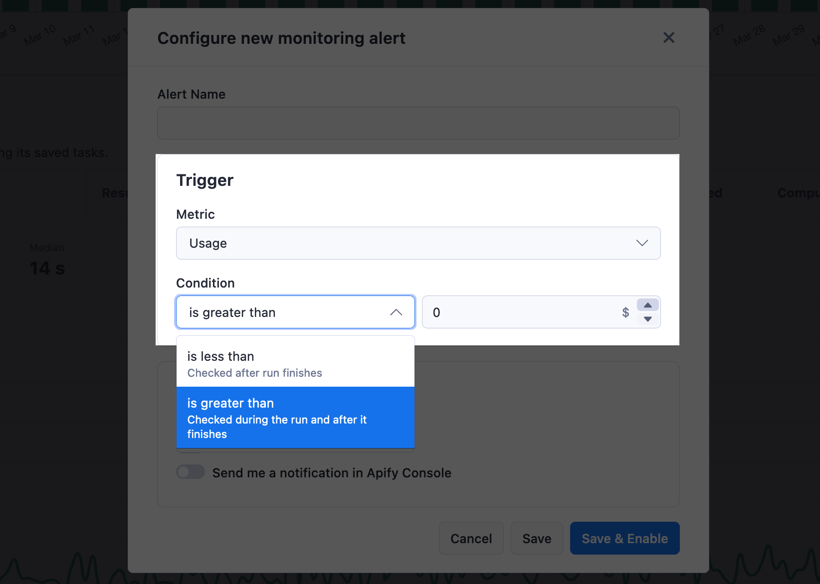 Metric condition configuration